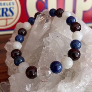 America Rocks - Genuine Gemstone Bracelet with Garnet, Lapis Lazuli, Moonstone and Clear Quartz