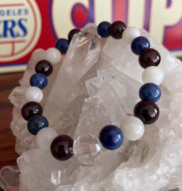 America Rocks - Genuine Gemstone Bracelet with Garnet, Lapis Lazuli, Moonstone and Clear Quartz